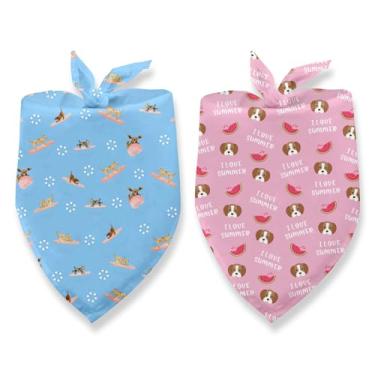 Imagem de Bandanas para cães de verão, pacote com 2, bandanas azuis e rosa para cães marinhos e frutas, cachecol para meninos e meninas, gatos pequenos e médios