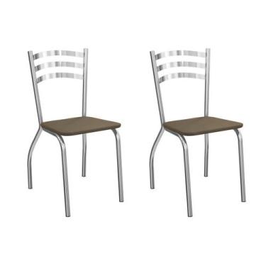 Imagem de Cadeira de Cozinha Portugal 2C007CR Aço Kit 2 Un Cromado/Suede Cappucc