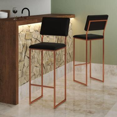 Imagem de Banqueta Com Encosto Industrial E Moderna Nina Cobre E Corino Preto