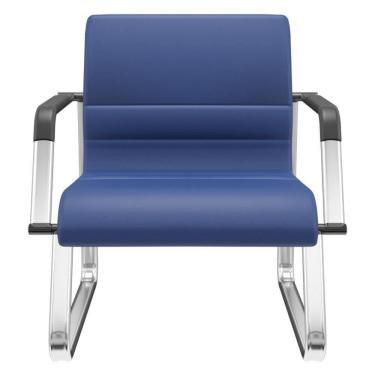 Imagem de Cadeira De Escritório Recepção Com Braço Fixa Cromada Lev P03 Vinil Azul - Lyam Decor