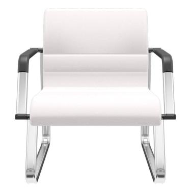 Imagem de Cadeira De Escritório Recepção Com Braço Fixa Cromada Lev P03 Vinil Branco - Lyam Decor