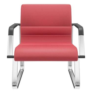 Imagem de Cadeira De Escritório Recepção Com Braço Fixa Cromada Lev P03 Crepe Vermelho - Lyam Decor