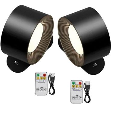 Imagem de Luminaria Arandela 3 Tons Led Kit 2 Uni Bateria Recarregavel Usb Controle Mesa Parede Quarto Sala Leitura Iluminaçao