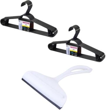 Imagem de Kit 1 Rodo de pia Branco e 2 Cabide Plástico para Roupas 6 Unidades