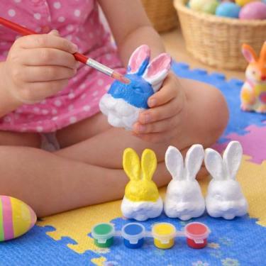 Imagem de Cabeça Coelho Páscoa Para Pintar Colorir Com Pincel Kit 36pç - Genéric