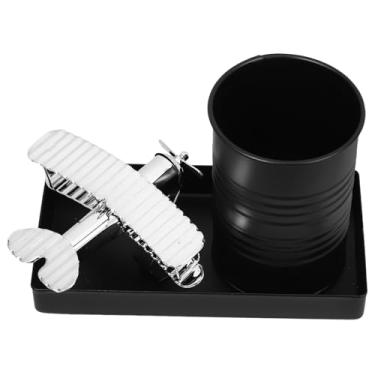 Imagem de Porta-lápis de ferro, recipiente de papelaria, organizador de mesa de avião de metal criativo, rústico, decoração de avião, acessório de mesa estético, para escritório, espaço de trabalho