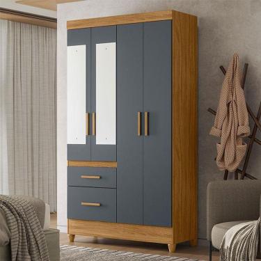 Imagem de Guarda Roupa Solteiro Ambiente Madri 4 Portas Freijó Cinza Com Espelho - Moval