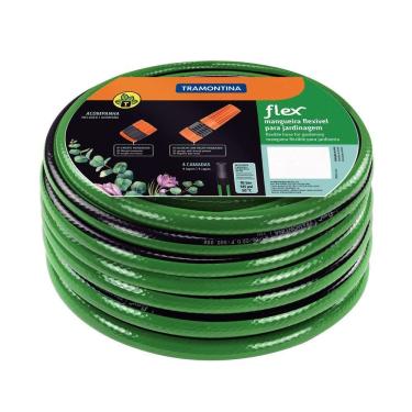 Imagem de Mangueira Flex Para Jardim Verde Com Faixa Preta Em Pvc 4 Camadas 10 M Com Engate Rosquea