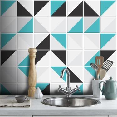 Imagem de Adesivo Destacável Azulejo para Cozinha Retângulo Turquesa - TaColado,