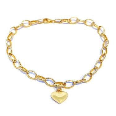Imagem de Pulseira Feminina Em Ouro 18k com Coração Berloque Pingente Bracelete 