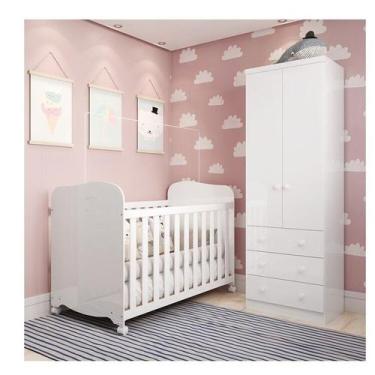 Imagem de Quarto de Bebê Guarda-Roupa 2 Portas e Berço Teka 100% MDF Espresso Mó