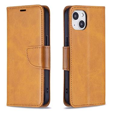 Imagem de GSYH Capa para iPhone 13Mini/13/13 Pro/13 Pro Max, capa carteira de couro legítimo com suporte para cartão de crédito com fecho magnético TPU à prova de choque Folio Flip Capa, amarelo, 13 Mini 5,4 polegadas