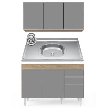 Imagem de Armário Aéreo Virgínia E Balcão Com Pia 120cm Michigan Castanho/cinza - Lumil