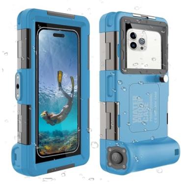 Imagem de Capa de telefone subaquática com cordão para mergulho com snorkel mergulho natação fotografia vídeo, IP68 à prova d'água, universal compatível com iPhone 14/13/12/11/Pro Max Samsung Galaxy LG Google azul-cinza