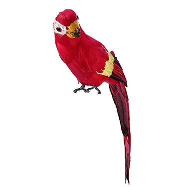 Imagem de Pássaro papagaio modelo de penas papagaio realista modelo escultura simulação papagaio arara pássaro artificial para quintal gramado varanda pátio ornamento