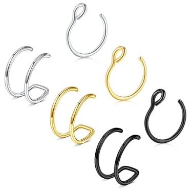 Imagem de Longita Piercing de nariz falso com clipe - Septo magnético e piercings de nariz para mulheres, Aço inoxidável, aço inoxidável