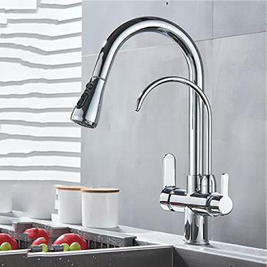 Imagem de Torneira misturadora de água fria quente Guindaste torneira de cozinha purificada montada no convés filtro de água pura pia rotação de 360 graus, cromada, tamanho único