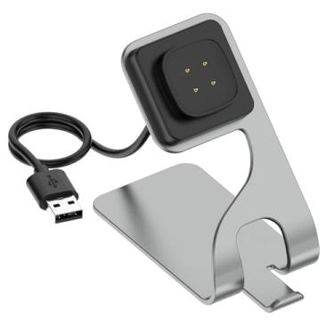 Imagem de Disscool Suporte de base de carregamento de substituição compatível com Fitbit Ace LTE/Versa 4/Versa 3/Sence 2, carregador de metal com cabo de carregamento acessórios para relógio inteligente (1,5