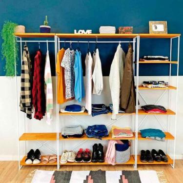 Imagem de Guarda-Roupas Industrial de Ferro e Madeira Closet Modular Carvalho e 