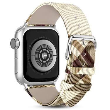 Imagem de G-ficu Pulseira de couro xadrez clássica compatível com Apple Watch séries 8, 7, 6, SE, 5, 4, 3, 2 e 1 de 41 mm, 40 mm, 38 mm, 38 mm, pulseira elegante e elegante (prata)
