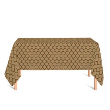 Imagem de Toalha de Mesa Retangular em Tecido Jacquard Preto e Dourado Geométric