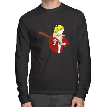 Imagem de Camiseta Algodão Baseball Girl Manga Longa - Foca na Moda, Preto, M