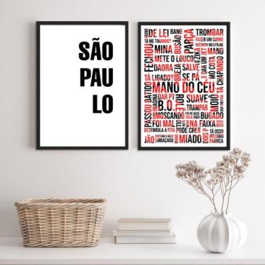 Imagem de Kit 2 Quadros São Paulo Gírias Preto VermelhoEBranco 24x18cm - com vid