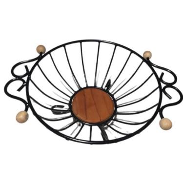 Imagem de Fruteira de Mesa Redonda em Ferro e Madeira Rústica - Shop da Magie