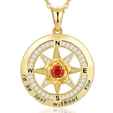 Imagem de Meeshi Colar de bússola banhado a ouro 18 quilates presentes para mulheres aniversário esposa presente de dia dos namorados namorada, joias de aniversário femininas presente para ela Natal mãe dia das mães, eu estaria perdido sem você, Ouro amarelo, Zircônia cúbica