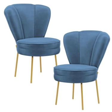 Imagem de Kit 2 Cadeiras Estofadas para Sala de Jantar Moderna Cozinha Pés de Ferro Reforçado MOBLAN decor (Azul)