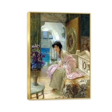 Imagem de MOBYAT Moldura dourada Watching and Waiting por Lawrence Alma Tadema Prints, reprodução de pintura a óleo, impressão giclée em tela, arte de parede pronta para pendurar para decoração de quarto de