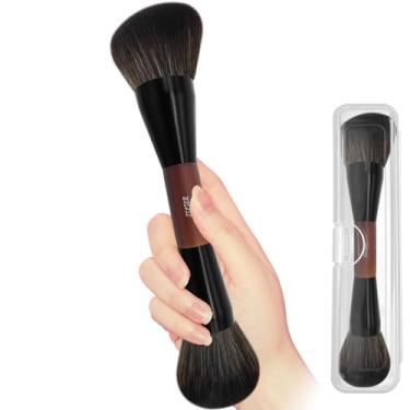 Imagem de JILIER Pincel de blush em pó de ponta dupla, marcador de pincel bronzeador duo, pincel de contorno de base, para líquido, creme, pó, mistura, polimento – cerdas premium, pincéis de maquiagem com cabo
