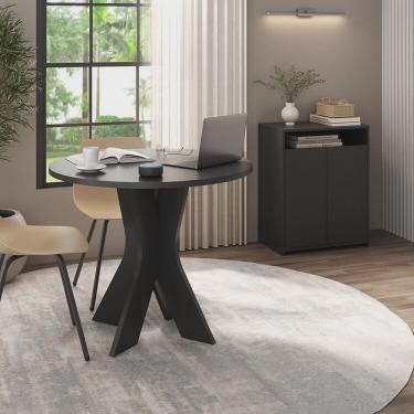 Imagem de Kit 2 Peças com Mesa Redonda para Home Office ou Reuniões e Balcão Multiuso com Nicho