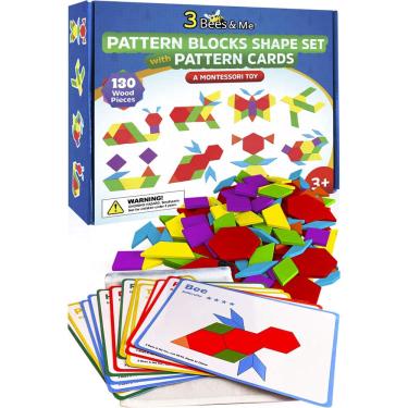 Imagem de Conjunto de quebra-cabeças Pattern Blocks 3 Bees & Me Wooden Tangram Shapes