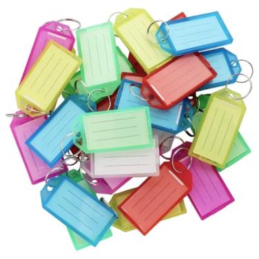Imagem de 160 etiquetas de plástico para chave, etiquetas de chaveiro de 8 cores com chaveiro dividido, etiqueta de nome em branco, películas protetoras de janela de etiqueta transparente, etiquetas de