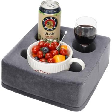 Imagem de G GOOD GAIN Travesseiro para sofá, copo à prova de derramamento e organizador multiuso para sofá, cama, carro, praia – comporta canecas, telefone, lanches, controle remoto, design KeepTemp (cinza)