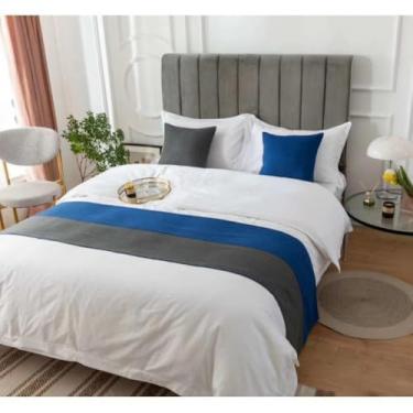 Imagem de HSTANGKY Cachecol de cama de hotel moderno em dois tons, decoração de cama luxuosa, proteção de cama macia, sem desbotamento, toalha de cama para cama de solteiro queen size - Azul||Casal/Casal 19,7 x