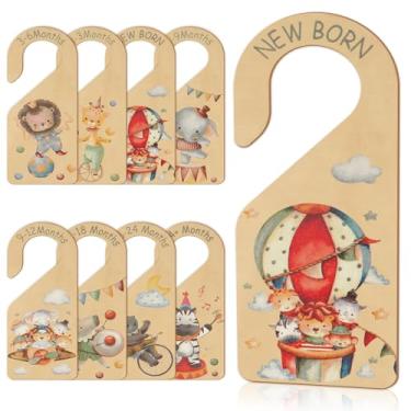 Imagem de Glodecart 8 peças divisórias de armário de bebê para guarda-roupa, tema de circo, organizador de roupas de madeira dupla face para berçário, chá de bebê, presentes de festa, casa, decoração de
