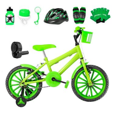 Imagem de Bicicleta Infantil Aro 16 Nylon + Kit Premium Verde Claro