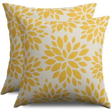 Imagem de Conjunto de 2 capas de almofada de flores amarelas 45,7 x 45,7 cm, estampa floral geométrica, dália, decorativa, casa de fazenda, verão, arte moderna, minimalista, capas de almofada, sofá-cama