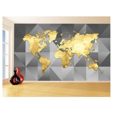 Imagem de Papel De Parede 3D Mapa Mundi Moderno Cinza Ouro 3,5M Nmu73 - Você Dec