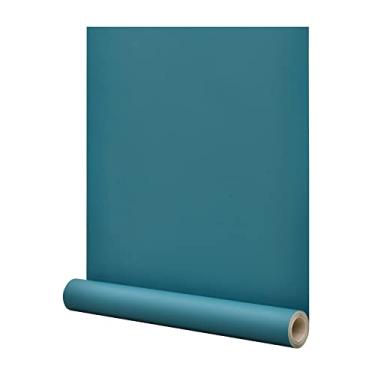 Imagem de Papel de parede de 60 x 1.000 cm, papel de parede fosco azul petróleo, papel de parede autoadesivo para armários quarto sala de estar forro gaveta