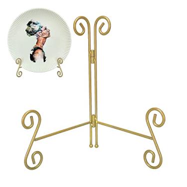 Imagem de UoYeet Suporte Para Pratos 8" Dourado - De Ferro Dobrável, Cavalete Dobrável Exposição Fotos, Quadros E Obras Arte Decorativas (8" Pacote Com 2)