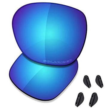 Imagem de SAUCER Lentes de reposição premium e protetores de nariz para Oakley Overtime OO9167 | Overtime Low Bridge Fit OO9210 Óculos de sol de alta definição - Azul Glaciar polarizado