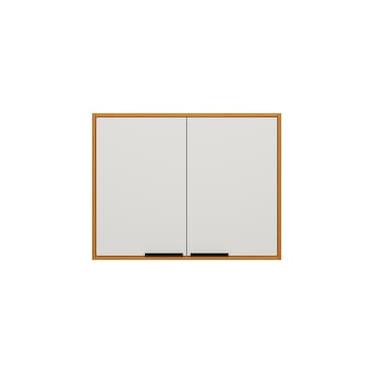 Imagem de Armário Aéreo Poliman Ravena 80cm 2 Portas Puxador Metal Prateleira Interna MDP Freijó Off White Acetinado