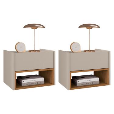 Imagem de Kit 2 Mesas de Cabeceira Suspensa Florença 1 Gaveta - Casa D Off White/Cedro