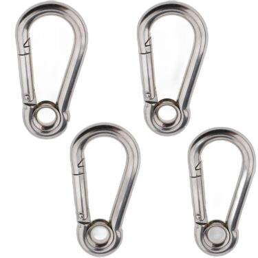 Imagem de Kit 4 Mosquetão Inox Trava Automática 7Mm X 70Mm Com Olhal