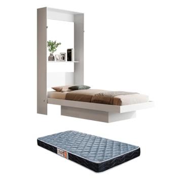 Imagem de Cama Solteiro De Parede Articulada Com Nichos com Colchão (Branco)