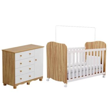 Imagem de Jogo de Quarto Infantil Júnior Cômoda 1 Porta e Berço Uli - Móveis Peroba