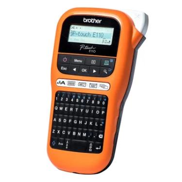 Imagem de Rotulador Eletrônico Brother PTE110, Laranja, Teclado QWERTY Display Gráfico, 10 Textos, 16 Caracteres
